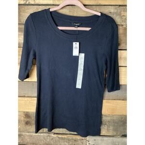 Banana Republic Women’s Ribbed Crew Elbow Sleeve Shirt Navy Size Large